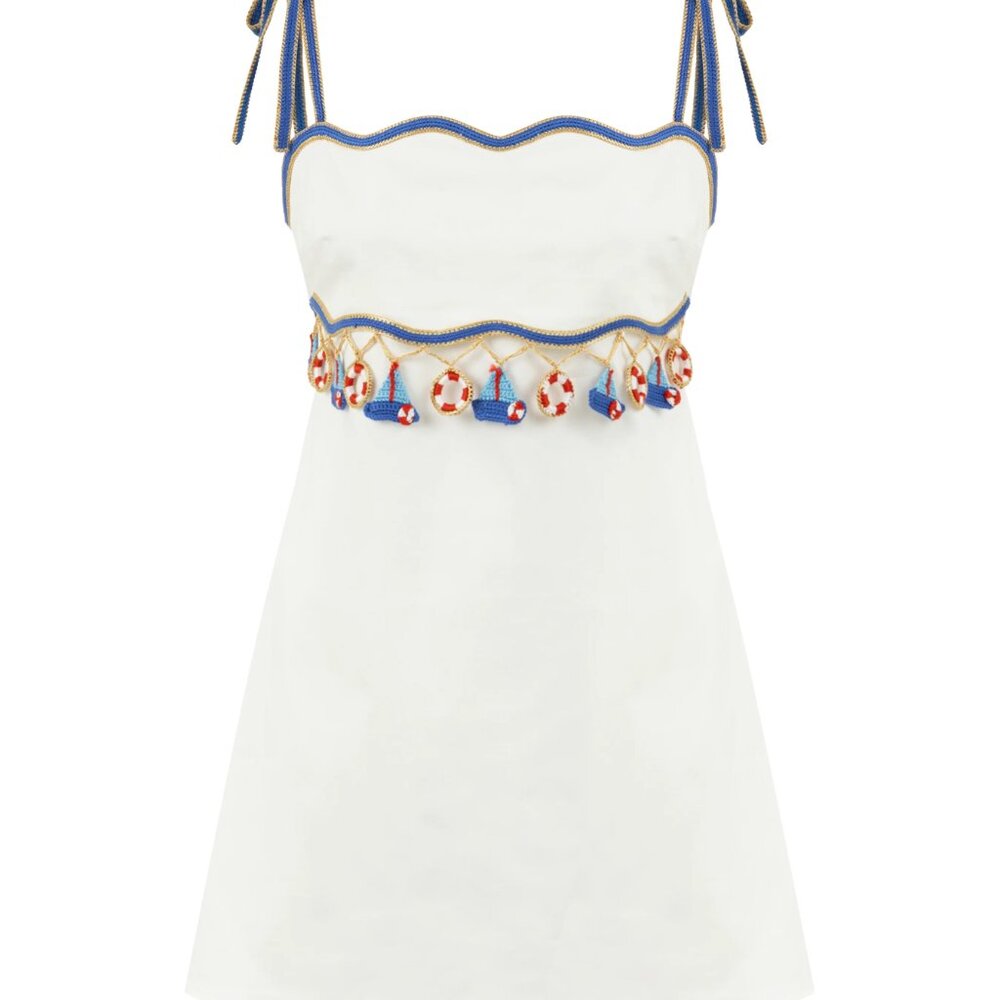 My Beachy Side Muse WHITE NAUTICAL CROCHET SAIL BOAT MINI DRESS LARGE NWT L - Picture 10 of 11